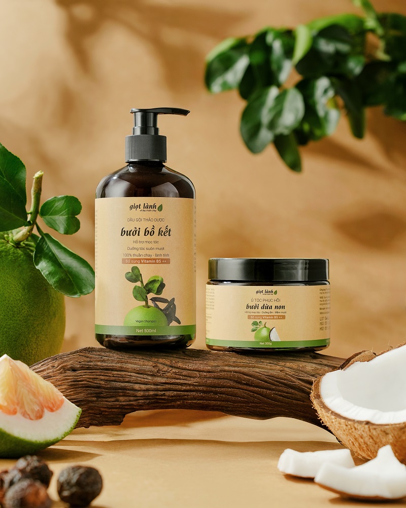 [Bộ Gội – Ủ] Bộ sản phẩm Dầu Gội Bưởi Bồ kết – Ủ tóc Bưởi Dừa non Giọt Lành
