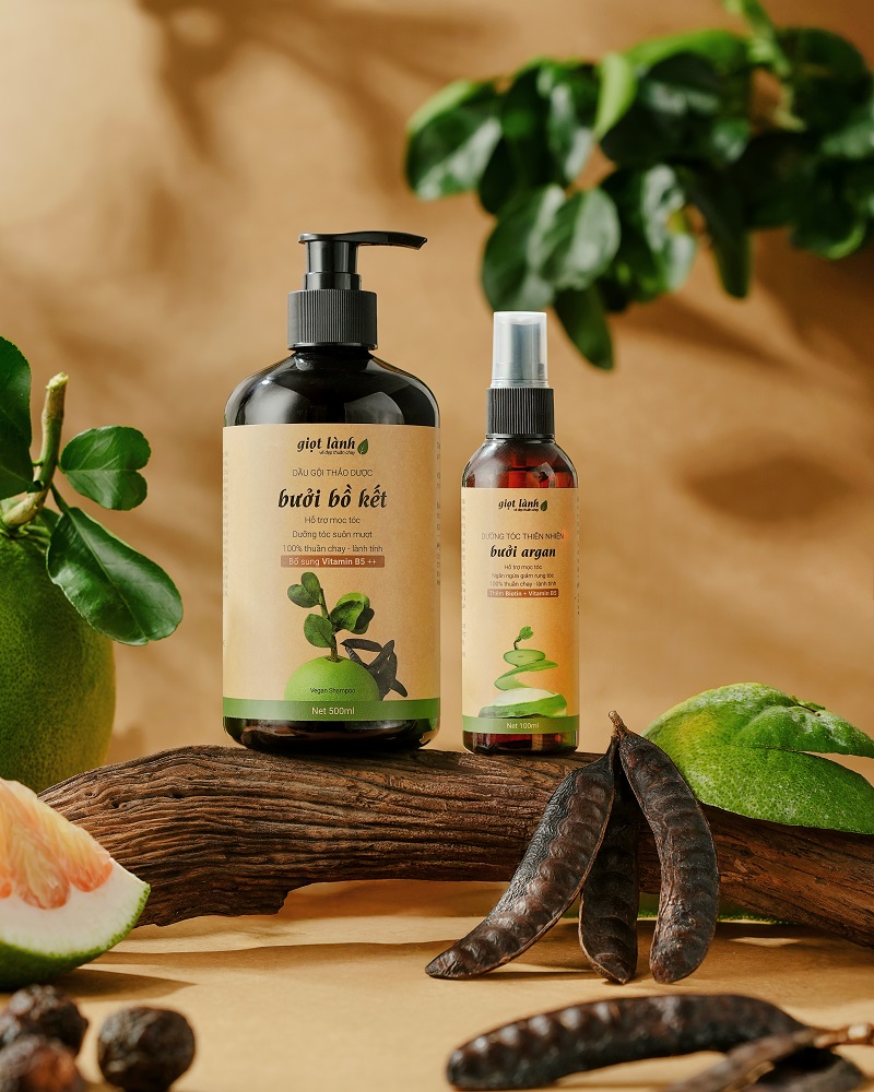 [Bộ Gội – Xịt Dưỡng] Bộ sản phẩm Dầu Gội Bưởi Bồ kết - Xịt dưỡng tóc Bưởi Giọt Lành