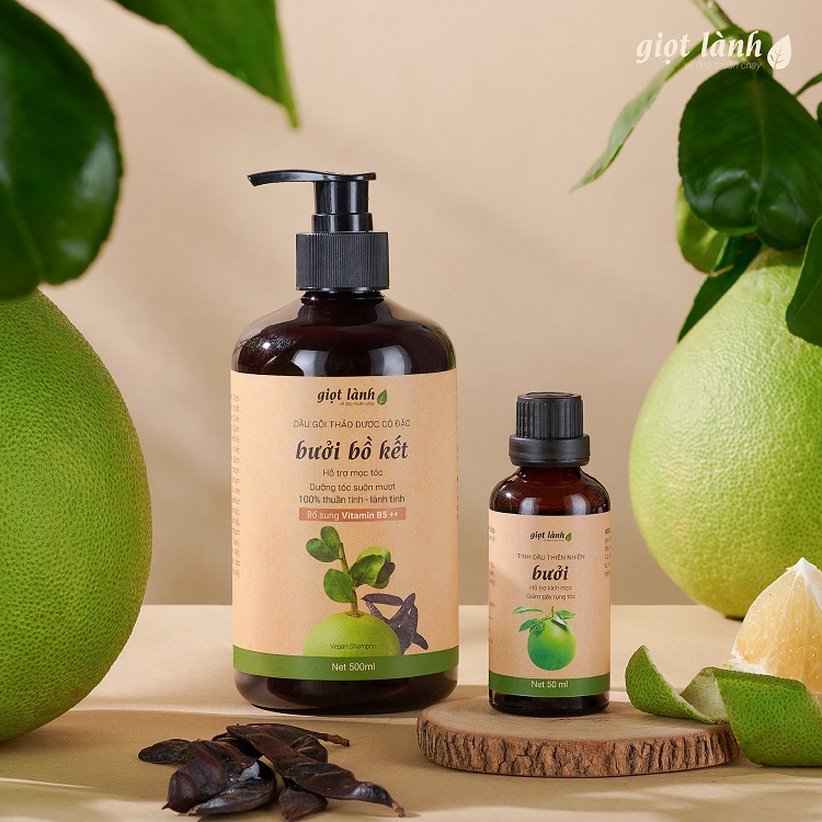 [Bộ Gội – Tinh dầu] Bộ sản phẩm Dầu Gội Bưởi Bồ kết – Tinh dầu Bưởi Giọt Lành