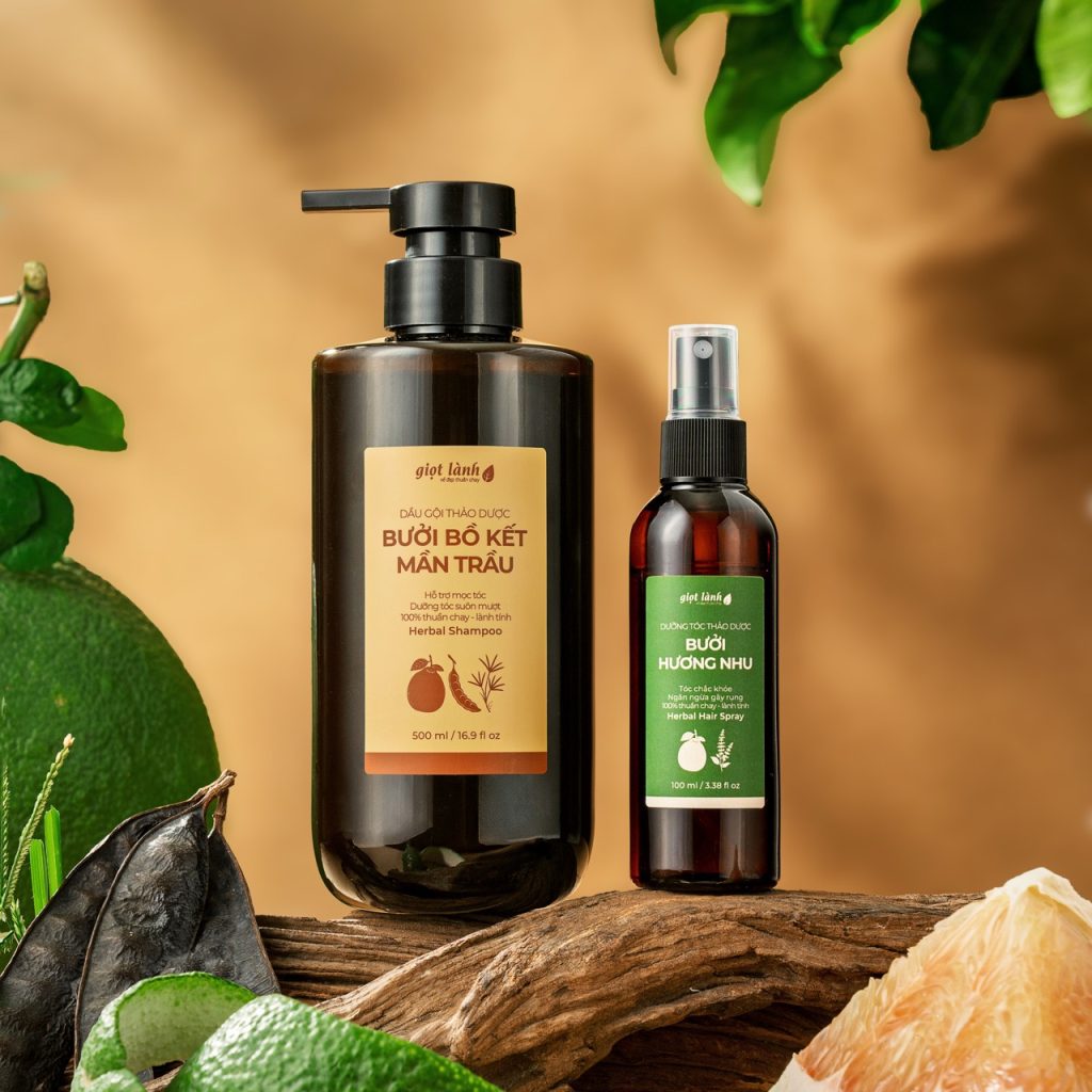 [Bộ Gội – Xịt Dưỡng] Bộ sản phẩm Dầu Gội Bưởi Bồ kết - Xịt dưỡng tóc Bưởi Giọt Lành